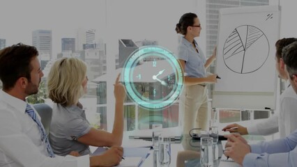 Poster - Animation of clock moving over caucasian colleagues at meeting