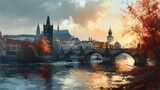 Fototapeta Londyn - Artistic illustration of Prague city. Czech Republic in Europe.