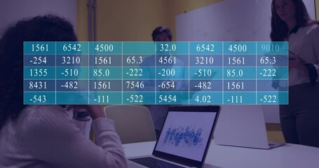 Poster - Animation of financial data processing over diverse business people in office