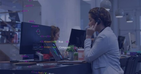 Poster - Animation of financial data processing over diverse business people in office