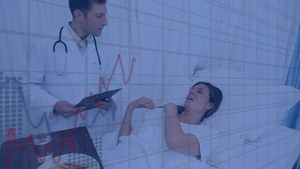 Poster - Animation of data processing over caucasian male doctor and female patient