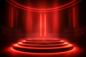 Poster - Red podium glowing. Show empty. Generate Ai