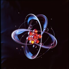 Wall Mural - atomic dance: subatomic realm, electrons, neutrons, and protons orbit a fixed nucleus in a model emp
