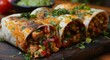 A mouthwatering medley of mexican cuisine, a group of savory burritos bursting with fresh vegetables and succulent meat, nestled in a warm tortilla wrap, beckoning to be devoured in the comfort of an