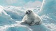 Harp seal pup among the ice in the White Sea. digital art
