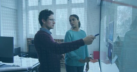 Poster - Animation of financial data processing over diverse business people in office