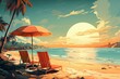 © juliars - Retro palm scene beach. Travel vacation. Generate Ai