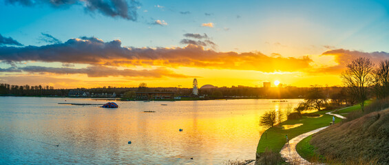 Canvas Print - Sunset at the Willen Lake. Milton Keynes. England