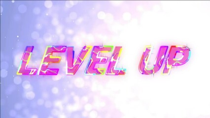 Poster - Animation of glowing level up text over spot light background