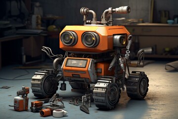Poster - Robot hand assembly car. Factory production. Generate Ai