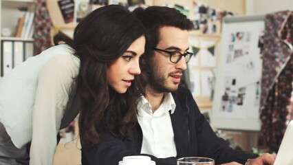 Aufkleber - Teamwork, fashion or designers with laptop working on online business in collaboration for project. Website, digital strategy or people brainstorming together in company, office or startup workspace