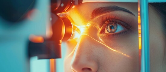Wall Mural - scientist woman examining samples with a microscope in a laboratory