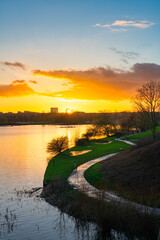 Canvas Print - Beautiful sunset at the Willen Lake. Milton Keynes. England