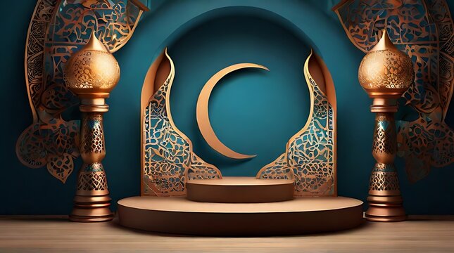 Elegant Ramadan Kareem background with podium for product display presentation