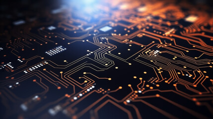 Circuit board background, can be used as digital dynamic wallpaper, technology background. 3D Render abstract background made of array of points and line.