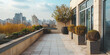 Outdoor balcony/terrace with potted plants and no people (empty)