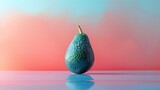 Fototapeta Natura - Fresh Avocado Standing on Glossy Surface with Pink Blue Gradient Background