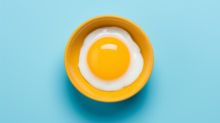 Wall Mural - Egg yolk in blue frying pan