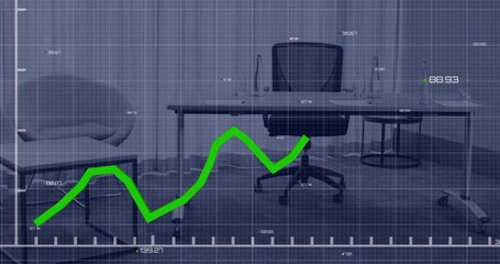 Poster - Animation of green line and data processing over office