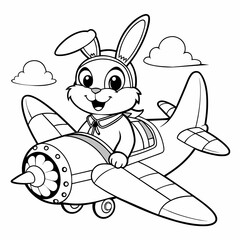  Happy Easter Bunny Cartoon Airplane Illustration