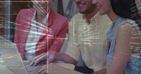 Poster - Animation of data processing over diverse business people in office