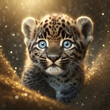 Leopardo Bebé Saliendo De Un Lugar Oscuro Rodeado De Luz 