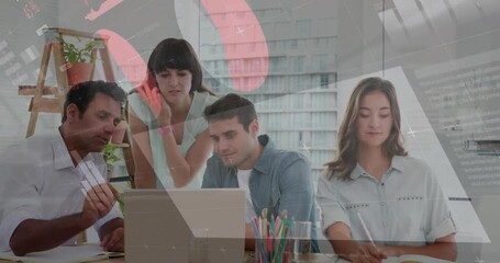 Poster - Animation of financial data processing over diverse business people in office