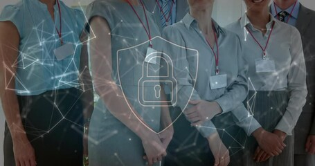 Poster - Animation of padlock and data processing over diverse business people in office