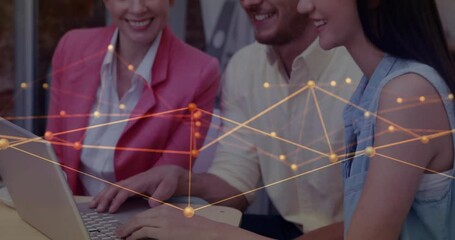 Poster - Animation of network of connections over diverse business people in office