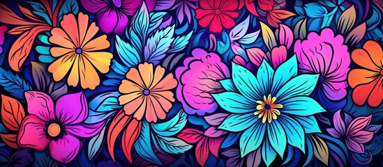 Wall Mural - Beautiful hand drawn bright floral print. Cute collage pattern, fashionable template design concept.