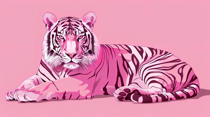 Wall Mural - pink tiger vector on pink background