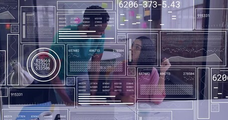 Poster - Animation of financial data processing over diverse business people in office