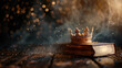 the holy bible lies on the table on the bible there is a golden crown of the king