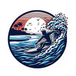illustration logo design art of a man surfing