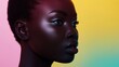© sorapop - A beautiful black woman, close up, minimalism, vibrant colours, plain background, futurism, macro photography, AI Generative