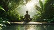 A peaceful yoga scene in a serene natural setting, capturing the essence of tranquility and balance A person in a meditative pose, surrounded by lush greenery, embodying the rejuve, AI Generative