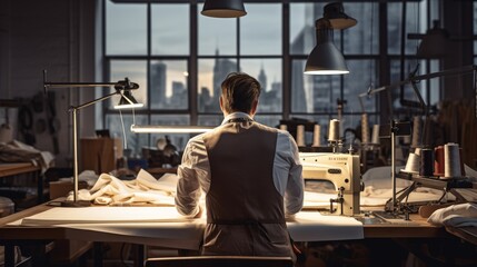 Wall Mural - A tailor is sewing a dress