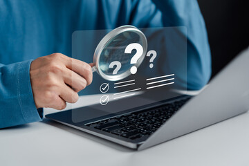 Leinwandbilder - Online survey and digital form checklist by laptop computer, Document Management Checking System, online documentation database and process manage files.