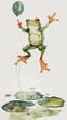 Frog leaping on balloon lily pad