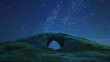 3d render of a portal atop a simple grassy hill under a vast starry night sky