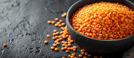 Canvas Print - Aromatic red lentil beans in a white bowl, fresh and healthy vegetarian ingredient for cooking recipes