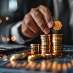 Businessman doing financial planning to achieve financial goal and contribute to profit