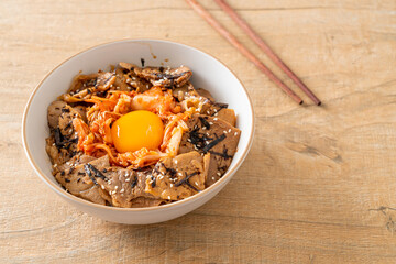 Sticker - pork bulgogi rice bowl with kimchi and Korean pickled egg