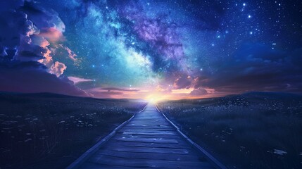 luminous trail to a celestial gate opening into the milky way cosmic and enchanting atmosphere