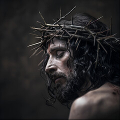 Wall Mural - The passion of christ, christ with thorn crown on his head, jesus christ ransom sacrifice, easter holiday. 