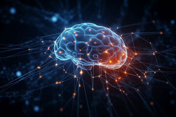 Wall Mural - artificial intelligence brain in network node