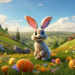 Poster - easter bunny with easter eggs