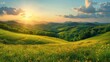 Splendid summer landscape of a rolling countryside on a sunny day. Bright rolling countryside around a farm in the morning light.