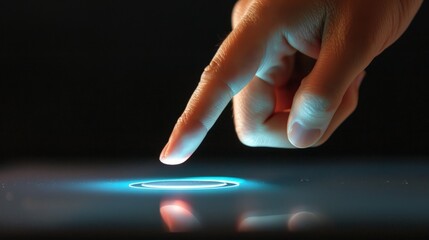 hand pushing a button on a touch screen interface