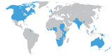 Fototapeta Mapy - English language speaking countries on map of the world